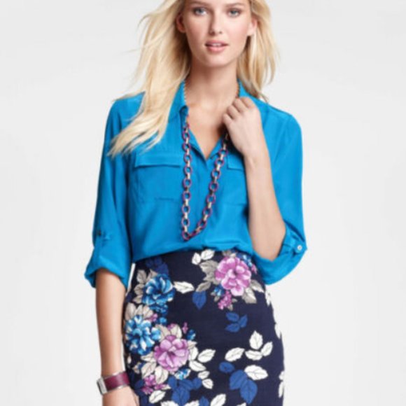 Ann Taylor Petite Silk Camp Shirt 4P - Picture 1 of 3